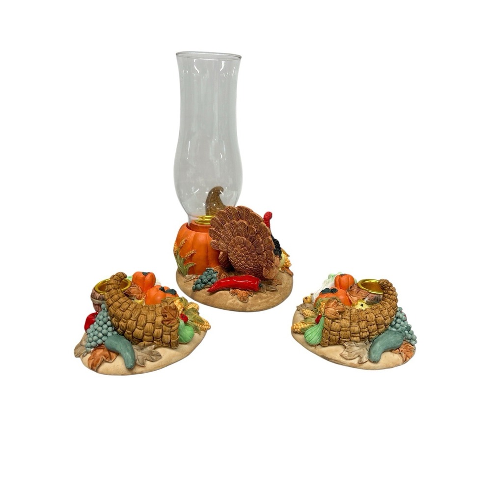Vintage‎ Fall Harvest Candle Holder Set – Table Centerpiece Thanksgiving Decor - Picture 4 of 9